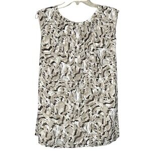 Jones New York Sleeveless Top 22W Brown Abstract Print 100% Polyester Blouse